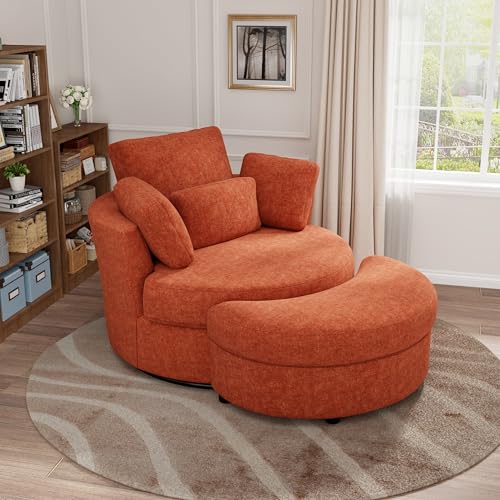 Sillón giratorio cómodo naranja espuma madera miniatura 3