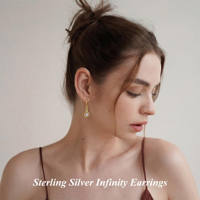 Infinty Dangle Drop Earrings 925 Sterling Silver Birthstone Earrings, Birthday Anniversary Jewelry Gifts for Women Her Mom Wife - Image 5