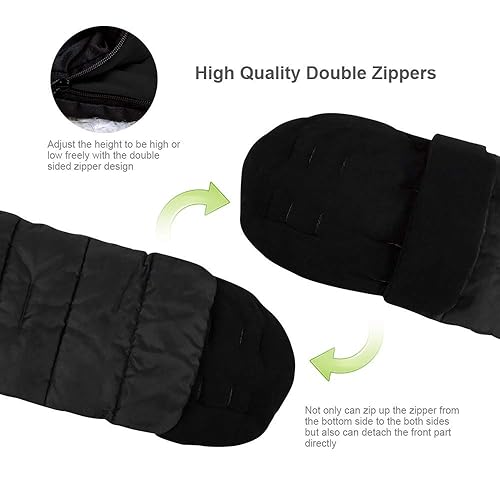 Miniatura 4 de Saco de dormir universal para bebé, funda 3 en 1, impermeable, resistente al viento, tapete anexo para mantener el calor y desmontable (negro)