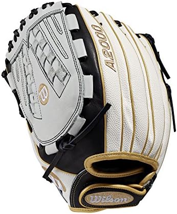 WILSON Sporting Goods 2019 A2000 V125 12.5" Outfield Fastpitch Glove - Left Hand Throw Black/Vegas Gold/White SuperSkin/Tm, 12.25"