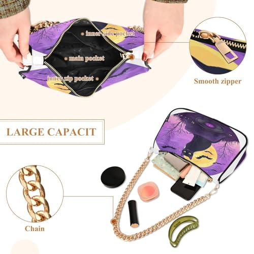 Halloween Cat Shoulder Bag for Women, Handbag with Chain Strap, Soft Purse Tote Bag for Ladies4