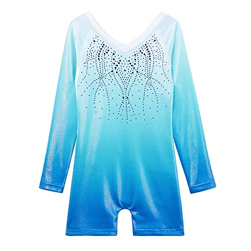BAOHULU Gymnastics Leotards for Toddler Girls Long Sleeve Sparkle Stripes Tank Biketards Dance Unitards B173_GradientBlue_90