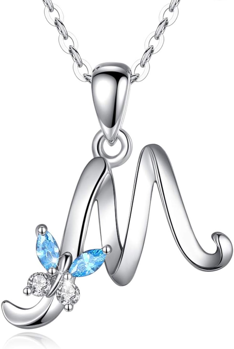 Sterling Silver Butterfly Initial Necklaces for Women, Elegant Letter Neckles Personalized Gift for Mother, Sister, Daughter, 18 inch Chai