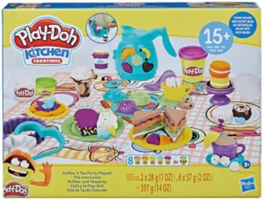 Play-Doh Kitchen Creations - Coffee 'n Tea Party Playset with 8 Colors, Playmat, Over 15 Tools