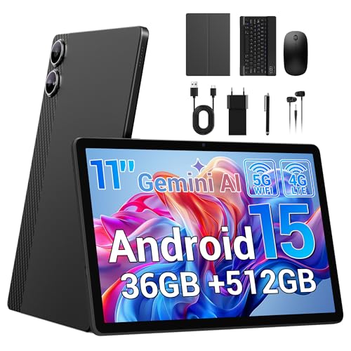 BEYNIVAN Tablet11 Pollici Android 15 tabletcon 4G LTE/5G WiFi,36GB RAM+512GB ROM+1TB Espansione,Gemini AI,9580mAh,13MP+8MP,BT 5.0/GPS/Split-Screen/Face ID/Tab con Tastiera,Nero