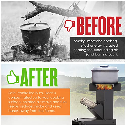 Rocket Stove, Outdoor Wood Stoves, Folding Camp Fire Tower, 17” X 9” X 21”, Black, Steel, Lightweight Woodstove Heater, Big Rocketstove Oven For Cooking, Camping, Burning, Bbq, Flat Grill, Houseables #TOP4