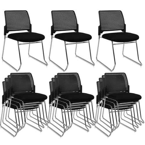 Image of CLATINA Stacking Chair Set of 12, Office Waiting Reception Stackable Armless Chairs with Padded Seat Sled Base, Plastic Desk Chair No Wheels for Conference Lobby Break Room Guest Training, Black
