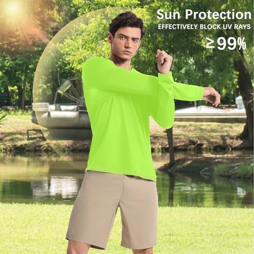 Green Yellow Shirts Summer UPF 50+ Lightweight Elasticity Mens Sun Protection Long Sleeve Water Fishing4