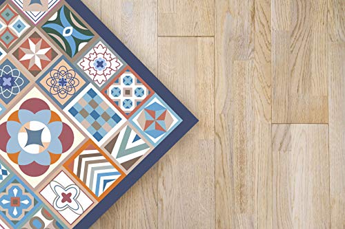 Tapis vinyle deco maison carreaux ciment multicolore 60x200 cm - 5