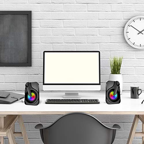Computer Speakers, Maboo Soundbar USB Powered with LED Light for Computer Desktop Laptop PC, Smartphone, TV Black (Colorful Speakers)