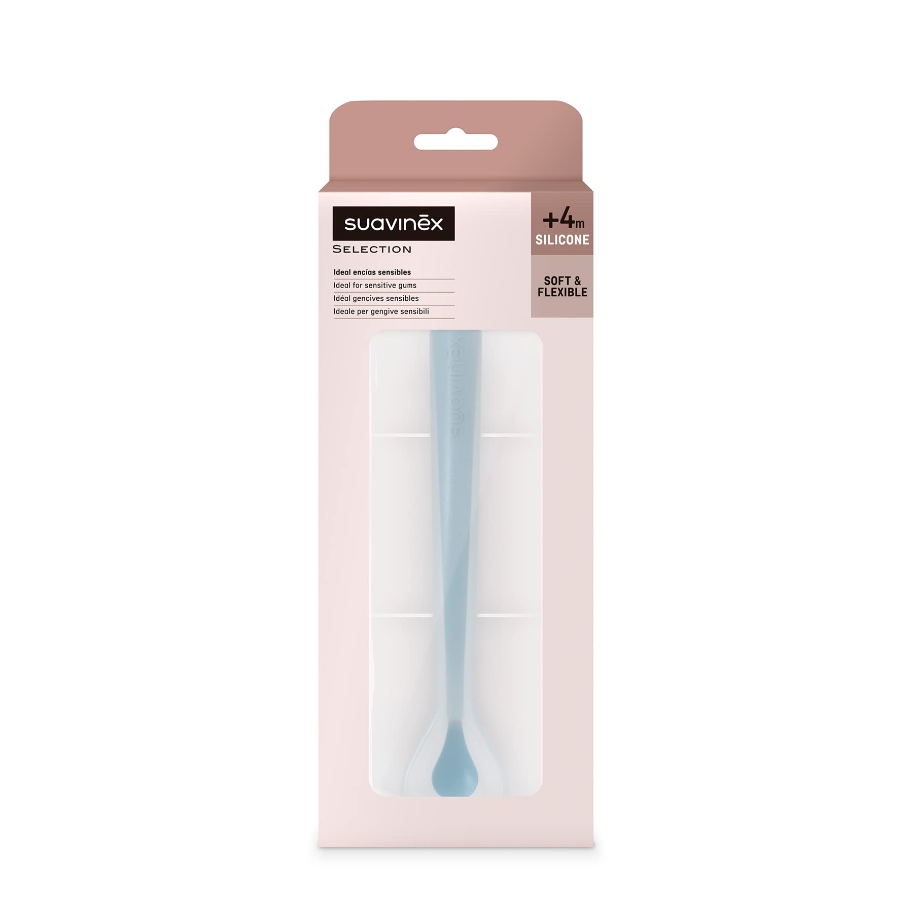 Suavinex, Cuchara de Silicona para Bebés +4 Meses, Cuchara de Aprendizaje, Suave y Blanda, para Encías Sensibles, con Mango Largo, Apta para Lavavajillas, Colour Essence Azul — view 2