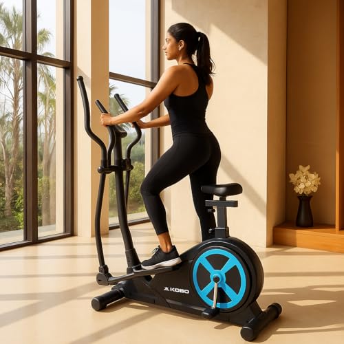 Image of Kobo Elliptical Cross Trainer for Home with 7 Kg Flywheel | Full Body Cardio Workout Machine | Adjustable Resistance | LCD Display | Max User Weight 130 Kg | Silent Belt Drive (EB-1)