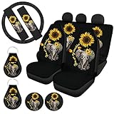 ZFRXIGN Elephant Sunflower Car Seat Covers for Women Full Set SUV Interior Accessories Steering...
