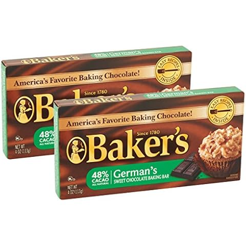 Lot of 2 Baker's 4 oz. Sweet Chocolate Bar-German's All Natural 48% Cacao Cover