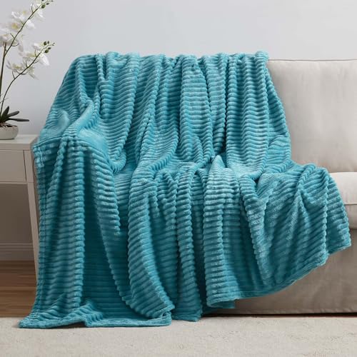 Image of Nestl Blue Throw Blanket for Couch - Cozy Warm Fuzzy Blankets for Women, Set of 2 Small Fleece Throws for Girls - Teal Blue, 50 x 60 Inches