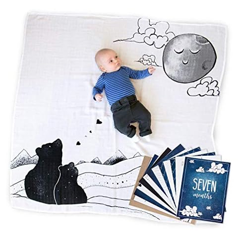 JumpOff Jo - Baby Bundle: Baby Swaddle Blanket & 24 Milestone Cards - Photoshoot Props, Soft Breathable Baby Blanket, 47" x 47" (Mama Bear Black) Cover