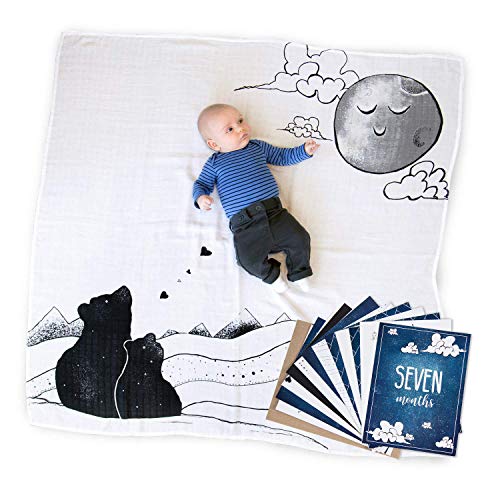 JumpOff Jo - Baby Bundle: Baby Swaddle Blanket & 24 Milestone Cards - Photoshoot Props, Soft Breathable Blanket, 47