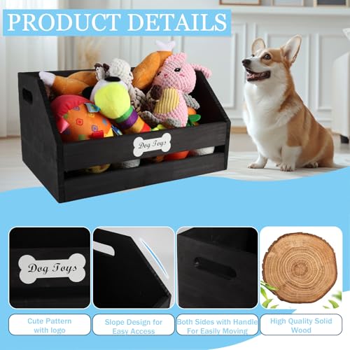 Geyecete Large Dog Toy Bin for Toy Chest,wood dog toy box with Handle,dog toy basket for Dog Organization and Storage puppy toy basket dog toy chest
