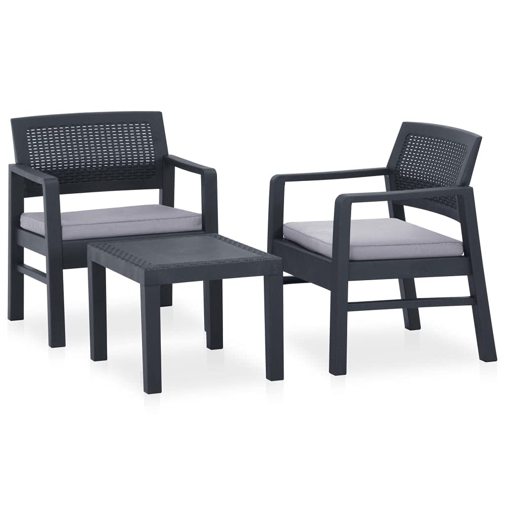 3-częściowy zestaw wypoczynkowy ogrodowy, tworzywo sztuczne, szare, meble outdoorowe, z nakładkami, odporny na warunki atmosferyczne, na balkon, werandę