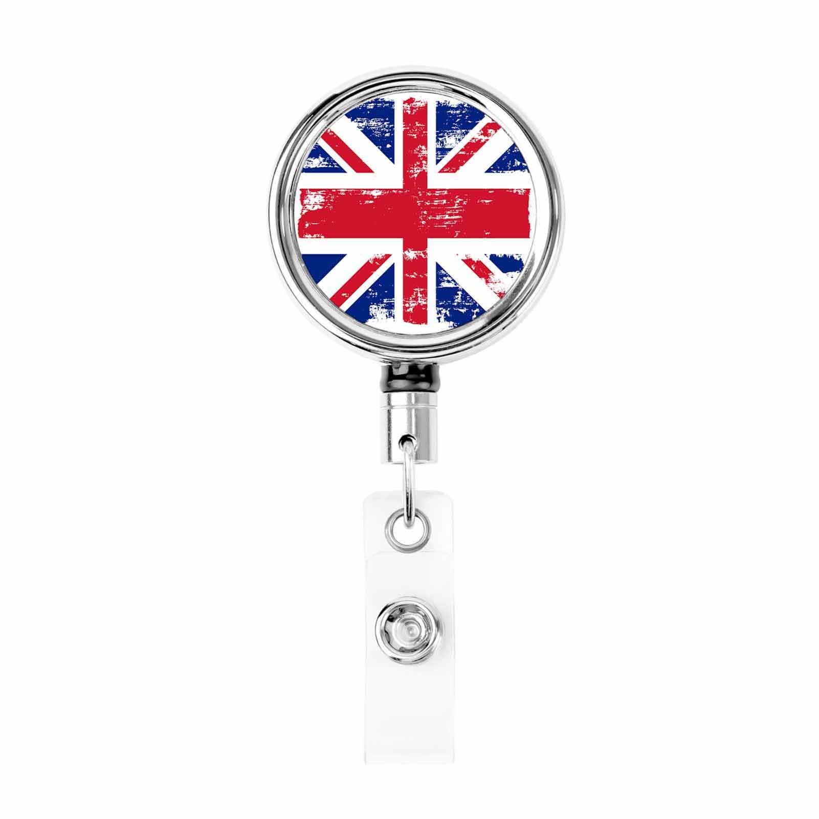 Heavy Duty Metal Retractable Badge Holder with Sturdy Clip,Id Metal Badge Holder Retractable Badge Clip Name Tag Holders for Office Worker Doctor Nurse Teachers Students(Flag of Great Britain)
