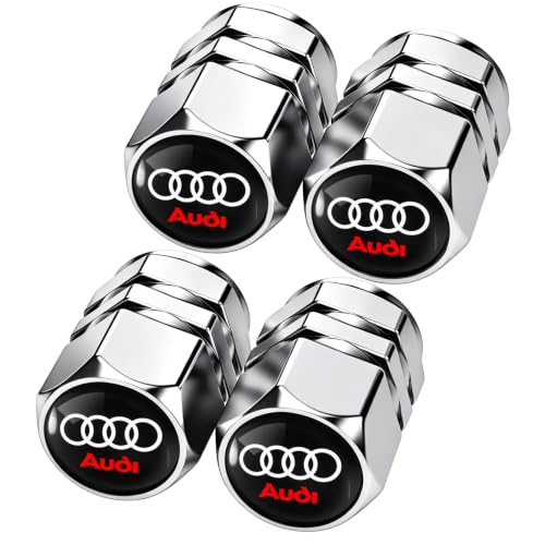 FDLQKOI Tire Valve Stem Cap Cover for Audi Belt O-Ring Seal Corrosion Resistant.Tire Valve Stem Air Cap 4 Pack Silver