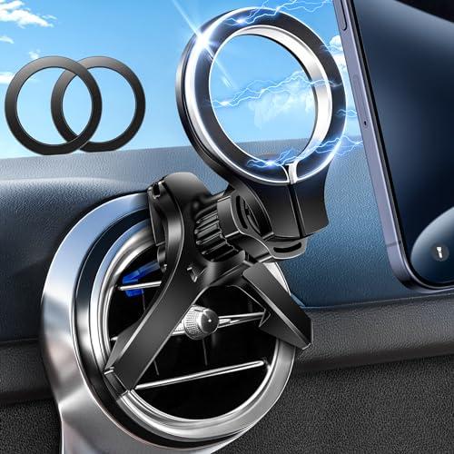 pop-tech for Magsafe Car Mount,[Round Air Vent Solution] Magnetic Phone Holder for Round/Vertical/Horizontal Car Vent, Hands Free Cell Phone Holder Mount Fit for Mercedes Benz Phone Holder