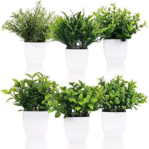 crayfomo 6 Pack Artificial Plants in Pots Small Fake Plant Flowerpot, Faux Plants Indoor with Plastic Pot for Home Office Desk Table Decoration Cover