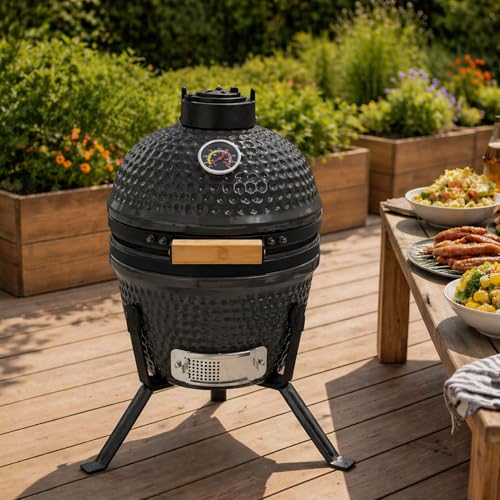 Neo Kamado 13 Ceramic Mini BBQ Grill Smoker Egg Charcoal Cooking Oven Portable Stand (Grey)