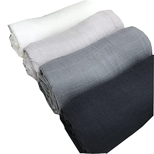 Image of HGHG 4 Pack Organic Cotton Muslin Swaddle Blankets|Premium Receiving Blanket|for Newborn Baby Gift White/Black/Beige/Grey (Solid Color 5)