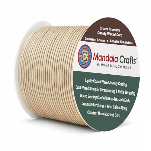 Mandala Crafts 0.5mm Cream Cotton Waxed Cord for Jewelry Making 109 Yards Waxed Cotton String for Decorative Knotting and Accessory Assembly