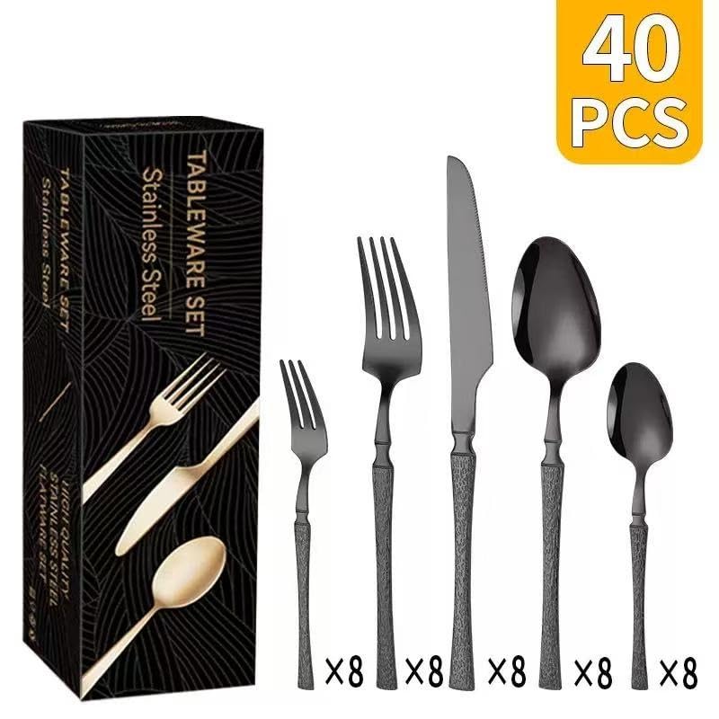 Besteckset aus Edelstahl 18/0, Besteck in Gold/Silber/Schwarz/Rosa/Regenbogen-Gold, spülmaschinenfest, mit eleganter Geschenkbox für Zuhause, Restaurant, Hochzeit