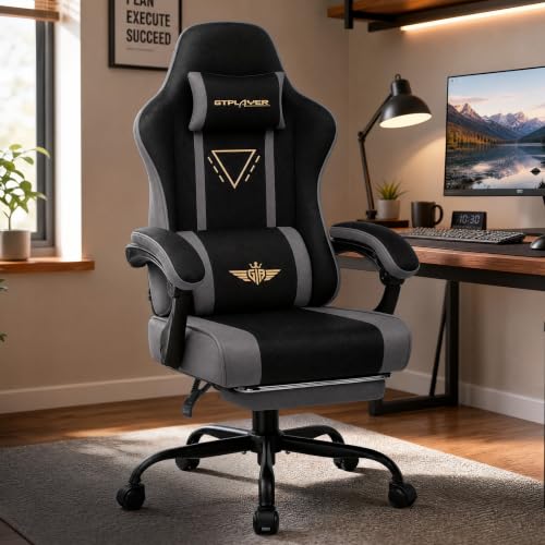 Image of GTPLAYER Video Gaming Chair Fabric, Ergonomic Computer Chair with Footrest and Pocket Spring Cushion, Height Adjustable Video Gamer Chair with Lumbar Support for Adults, Gray