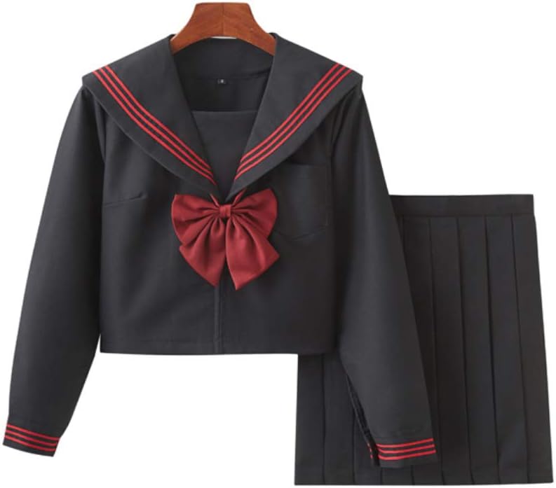Girls Japanese Student Sailor Suit Black/Red Puerto Rico Ubuy