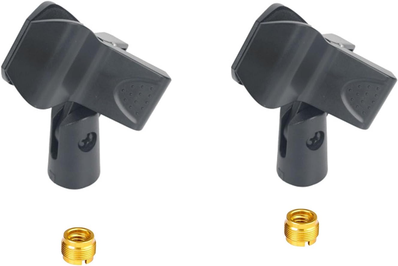 2 Pcs Microphone Holder, Universal Mic Holder Clip for Stand with 5/8" Male to 3/8" Female Screw Adapter