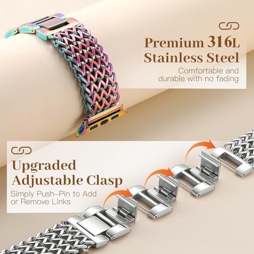 Image of Metal Band Compatible with Apple Watch Bands for Women 40mm 41mm 42mm 38mm 44mm 45mm 46mm 49mm, Dressy Stainless Steel Link Bracelet, Designer Strap for iWatch Series 11 /SE /10 /9 /8 /7 /6 /5 /4 /3 /2 /1 /Ultra