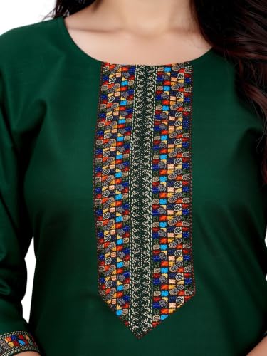 Image of Women A-line Cotton Blend Round Neck 3 /4 Sleeve Embroidered Kurti Only