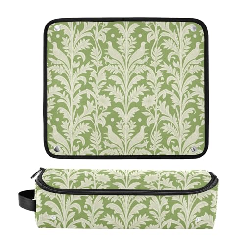 Bolsa de viaje para herramientas de cabello con tapete para plancha y organizador portátil para rizador, plancha, secador y accesorios, blanco con hojas y pájaros verdes miniatura 3