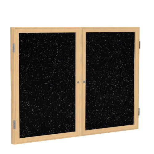 Ghent 3" x 4" 2-Door indoor Enclosed Recycled Rubber Bulletin Board, Shatter Resistant, with Lock, Wood Frame Oak Finish-Tan Speckled (PW234TR-TN), Made in the USA