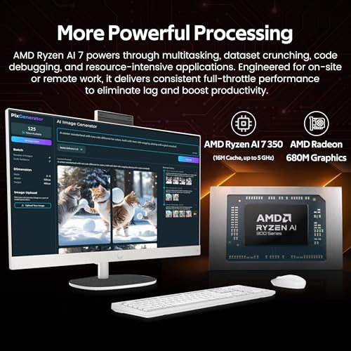 Image of HP 27 inch FHD Touchscreen All-in-One Desktop, Ryzen AI 7 350, 32GB DDR5, 5TB Storage (4TB SSD&1TB Docking Station), AMD Radeon 680M, Webcam, Wireless Keyboard & Mouse, Wi-Fi 6, Win 11 Pro, White