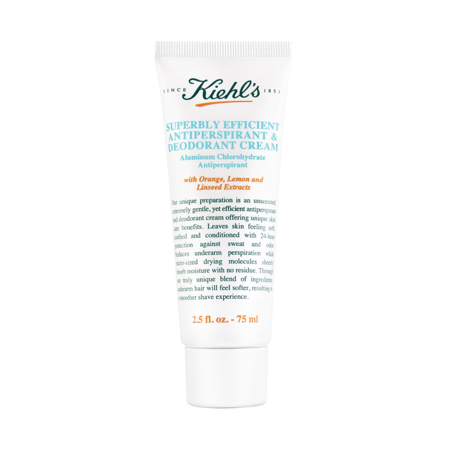 KIEHL'S Superbly Efficient Antiperspirant & Deodorant Cream, 75 ml, pflegende Deo-Creme für Männer, Antitranspirant mit 24 h Schutz, neutral duftend