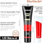 Shuttle Art Ensemble de peintures acryliques, 30 Couleurs Peinture acrylique dans les tubes (36ml) avec 3 Brosses, Artist Grade Paint, Rich Pigments, Non-Toxic pour les artistes, les débutants et les enfants sur Rocks Artisanat Toile tissu en bois