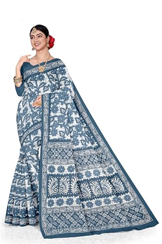 Image of TAMAIRA FASHION Mulmul Pure Cotton Saree For Woman Floral Batik Printed |Office Wear Daily Wear Sarees For Women Without Blouse Piece (Available in 16 Colours)