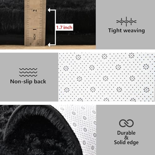 Black Rugs for Living Room Fluffy 6x9 ft Bedroom Rug Non-Slip Area Rugs Shag Carpet for Nursery Kids PlayRoom Dorm Office Indoor Modern Plush Carpets Boys