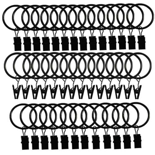 UPEYXDQR Black Curtain Rings with Clips, Drapery Clips with Rings, Hangers Drapes Rings 1.26 Inch Interior Diameter, Fits up to 1 Inch Curtain Rod,40 Pcs