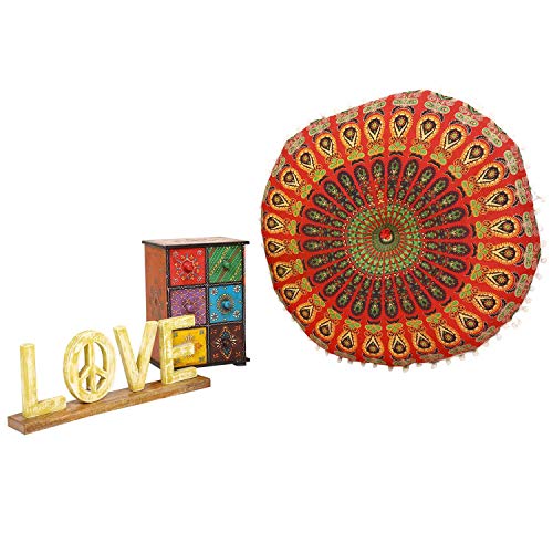 Casa Moro Indisches Yogakissen Mandala Saira Rot & Grün mit Füllung Ø 55cm x Höhe 12cm rund aus Baumwolle… – Bild 6