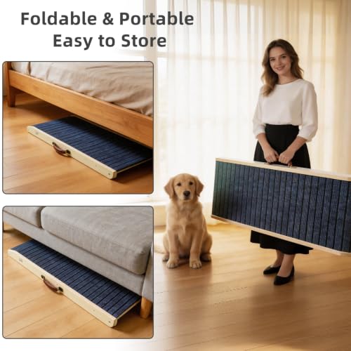 SFJC Foldable Wooden Dog Ramp for High Bed, Dog Stairs for Small Dogs, High Traction Platform with 5 Adjustable Heights (13"-23.5"), 40" L X 16.5" W, Supports up to 150 lbs by SFJC - Used condition - Image 5