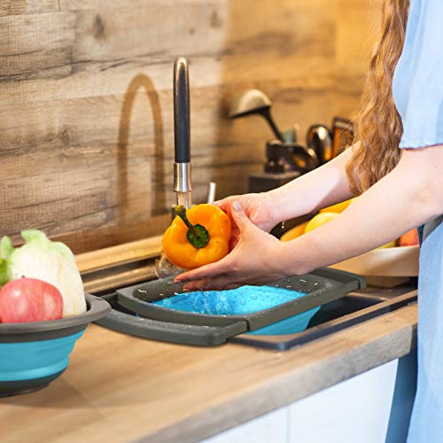Syntrific Silicone Collapsible Colander Set of 4-Includes 1pc 6 Quart Over the Sink Strainer, 2pc 4 Quart and 1pc 2 Quart Round Folding Strainers.Dishwasher-Safe，BPA Free - Thumbnail 2