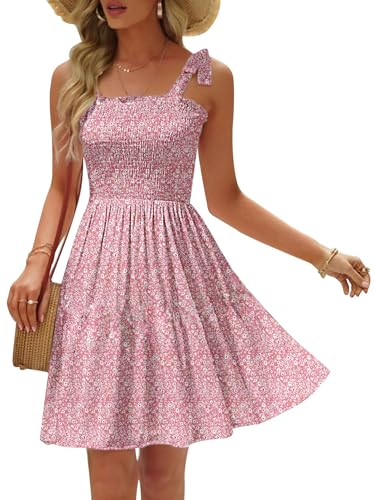 Image of Womens Summer Casual Dresses Spaghetti Strap Smocked Mini Dress