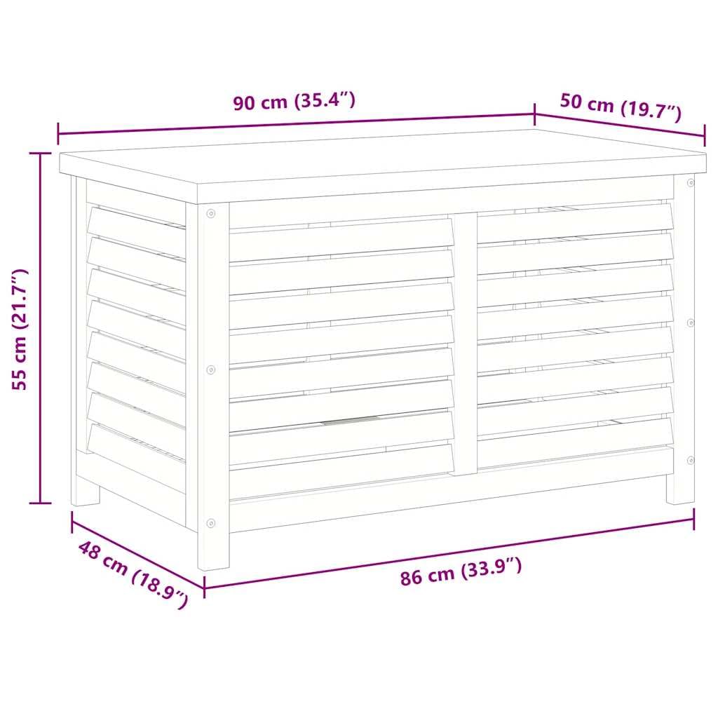 Scatola di immagazzinaggio da giardino 90 x 48 x 55 cm legno di eucalipto cassaforte di stoccaggio, scatola per cuscini per esterni interni, giardino, balcone, terrazza