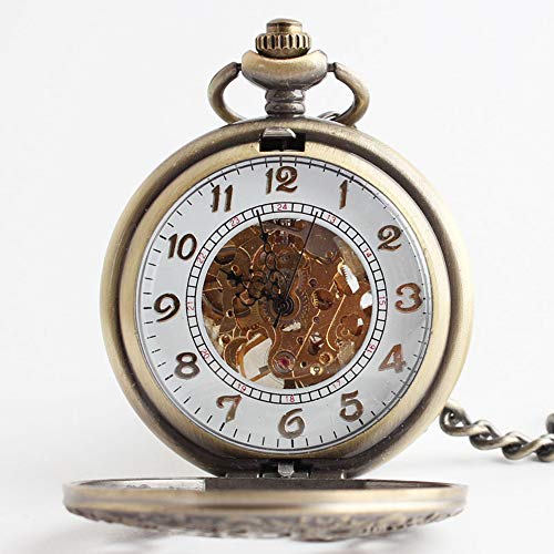 Avaner Steampunk Retro Half Hunter Copper Gear Skeleton Hand Wind Mechanical Arabic Numeral Analog Display Pocket Watch With 14¡± Chain #TOP3